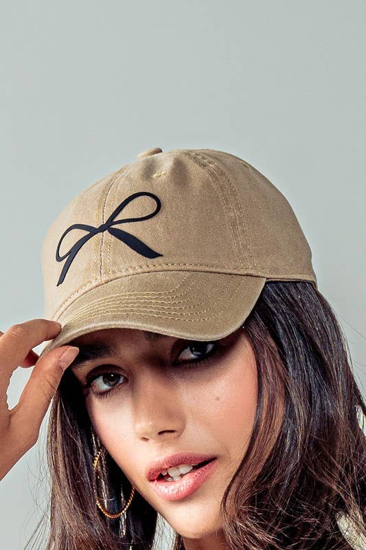 Urban Daizy Bow Graphic Relaxed Fit Baseball Cap Beige Baseball Cap - Women's (UDZ-AC-00112) – alternate view 10