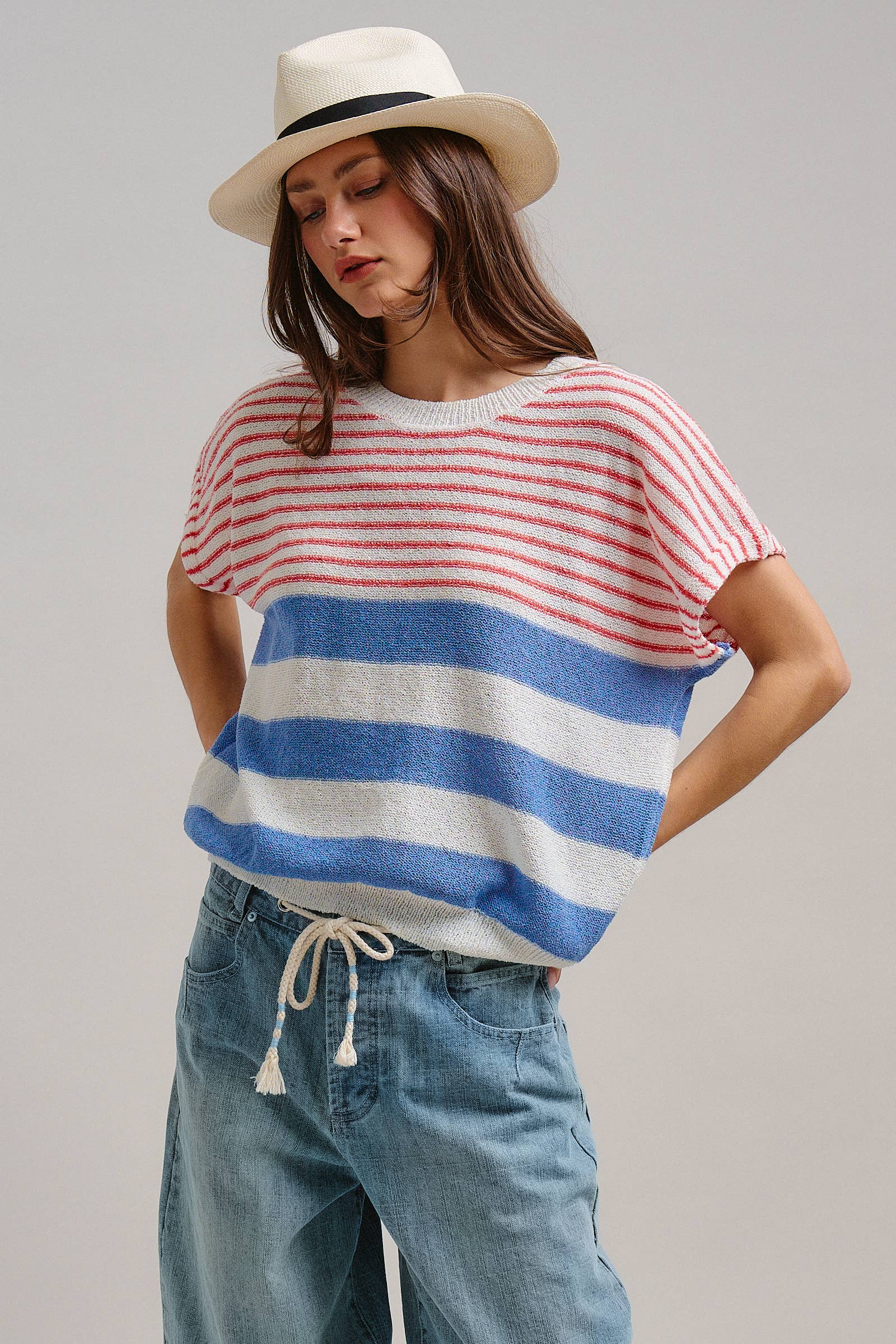 Urban Daizy Retro Striped Textured Knit Sweater Tee Mint Knit Sweater - Women's (TNTP4000-Mint) – alternate view 4