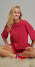 Ribbed Knit Boxy Tee and Shorts Lounge Set in RED WHITE - Women's Short Sets | Urban Daizy