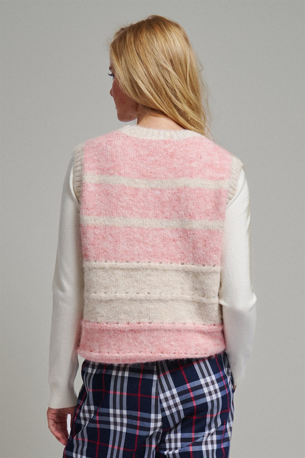 Striped Fuzzy Knit Sweater Vest in PINK - Women's Sweater Vests | Urban Daizy