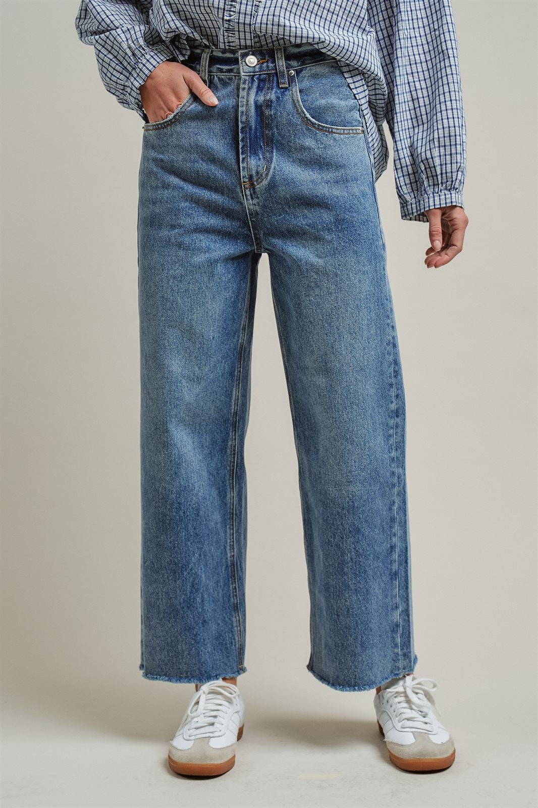 Wide Leg High Waist Denim Jeans in DENIM - Women's Straight Jeans | Urban Daizy