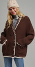 Chunky Knit Cardigan Sweater with Stitch Looks in BROWN - Women's Cardigans & Shrugs | Urban Daizy