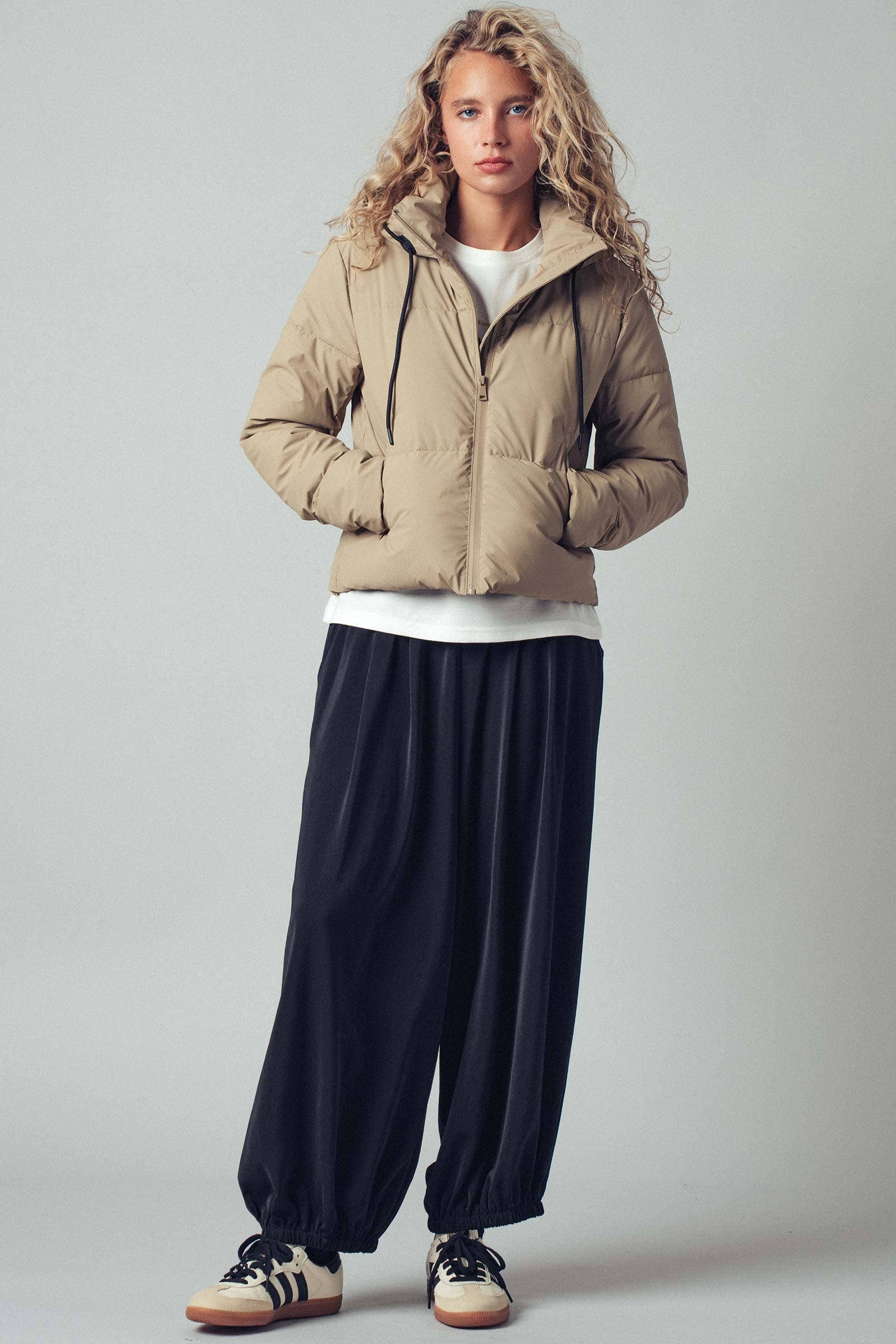 Urban Daizy Cozy Drawstring Hooded Puffer Jacket Black Puffer Jacket - Women's (UDZ-KN-00653) – alternate view 11