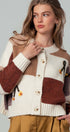 Urban Daizy Colorblock Checkerboard Yarn Appliqué Cardigan Mocha Cardigan - Women's (UDZ-OT-00168)