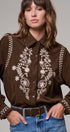 Embroidered Corduroy Western Shirt with Floral Stitch in BROWN - Women's Shirts & Blouses | Urban Daizy
