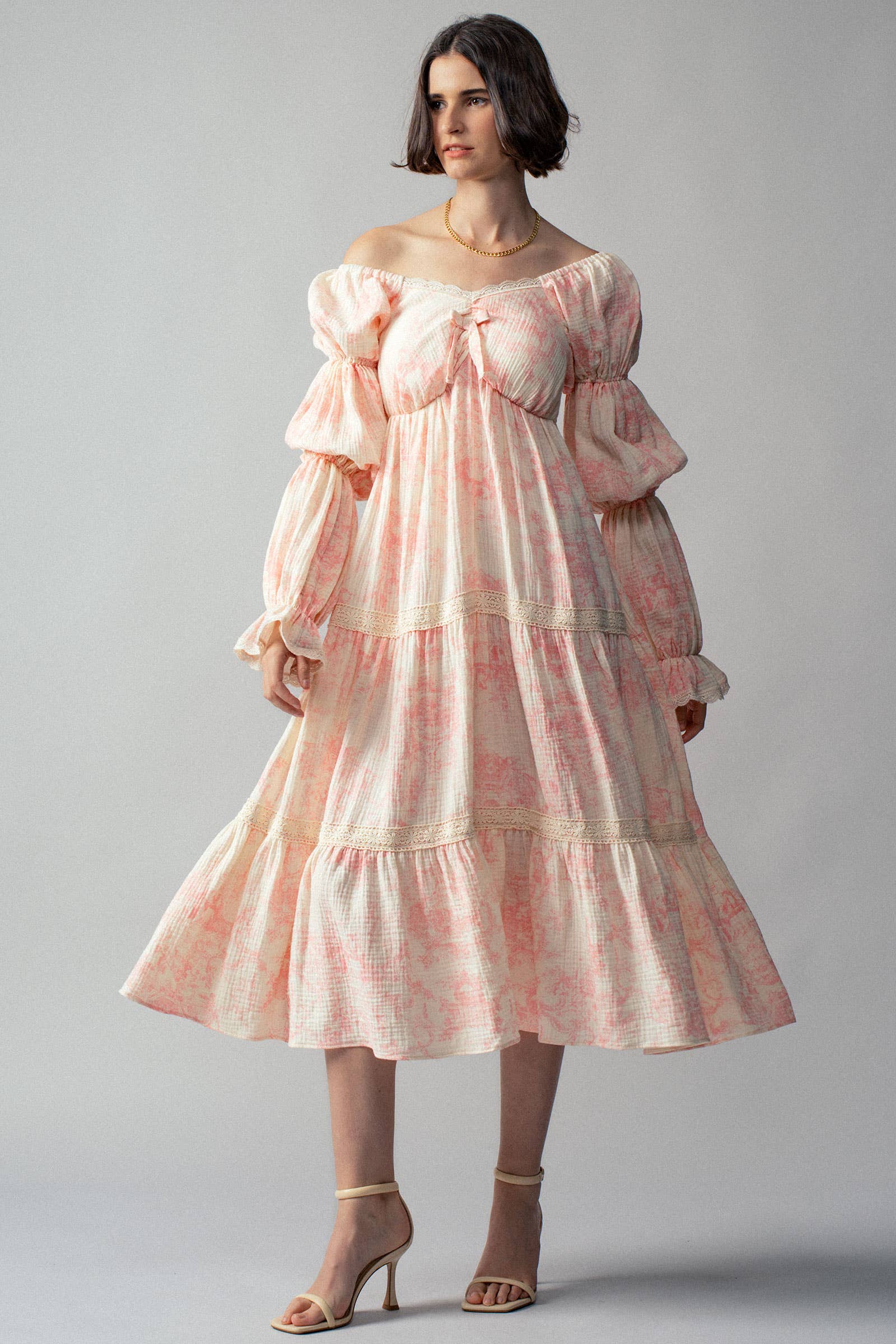 Urban Daizy Off-Shoulder Tiered Puff Sleeve Midi Dress Blue Dress - Women's (UDDR0211-Blue) – alternate view 15