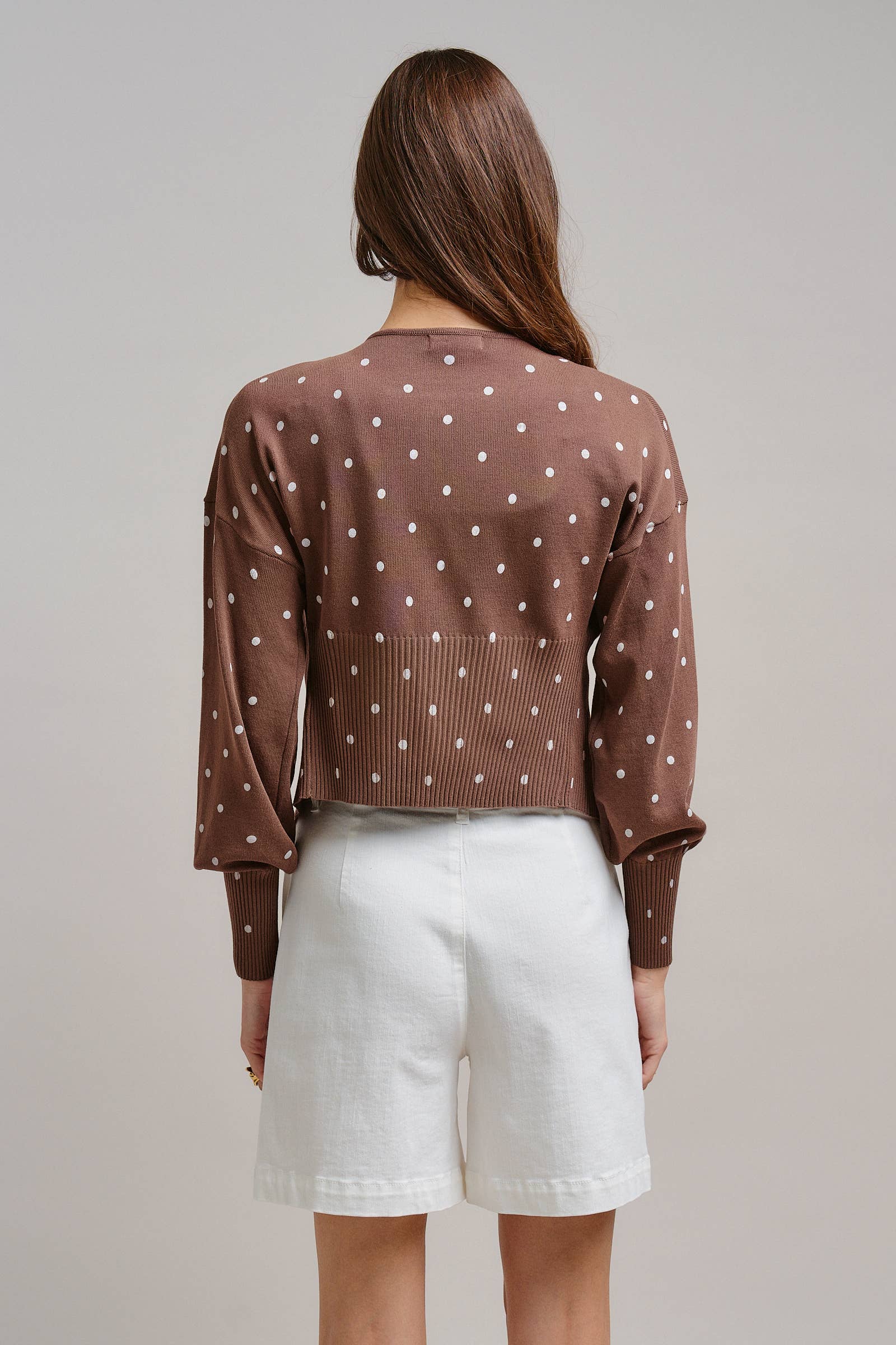 Urban Daizy Polka Dot Button-Front Cardigan MOCHA Cardigan - Women's (TNOW1380-MOCHA) – alternate view