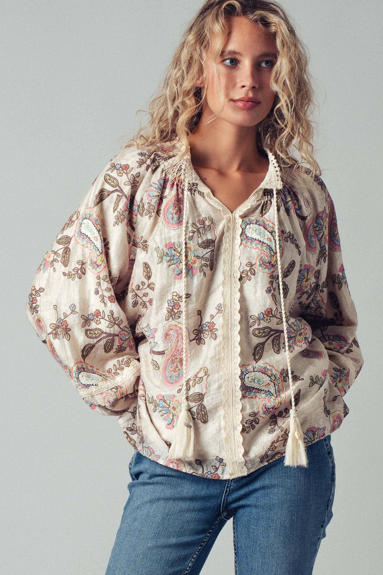 Urban Daizy Embroidered Boho Paisley Blouse Top Multi Blouse - Women's (UDZ-KN-00652) – alternate view 6