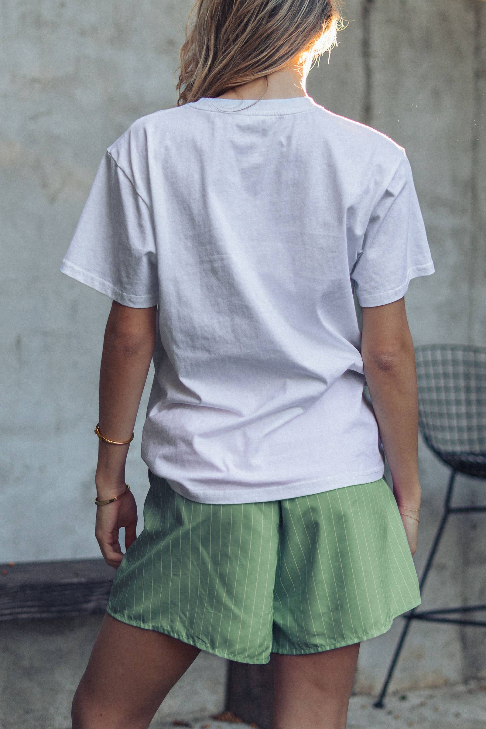 Urban Daizy Matcha Iced Latte Graphic Tee & Striped Shorts Set White-Green Lounge Set - Women's (UDZ-AC-00230) – alternate view 9