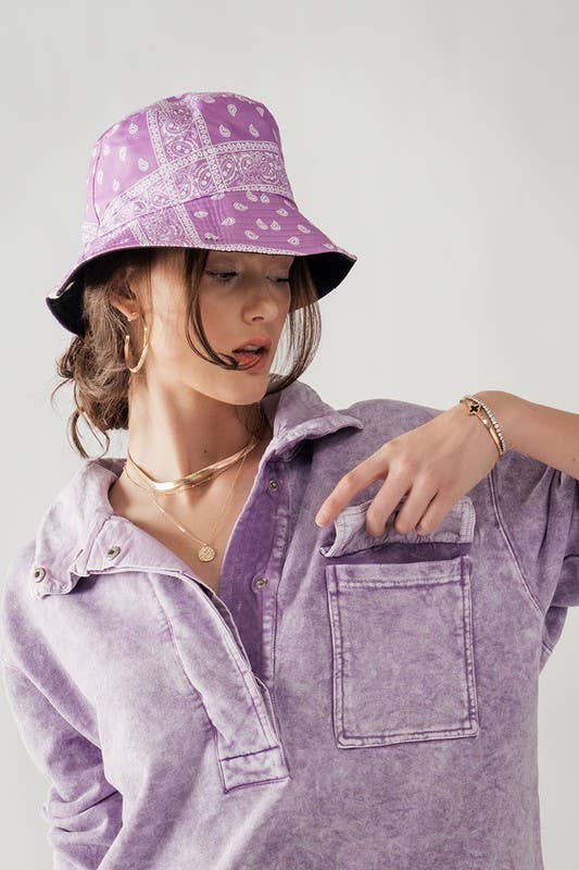 Urban Daizy Paisley Print Spring Fashion Bucket Hat Black Bucket Hat - Women's (UDZ-AC-00049) – alternate view 12