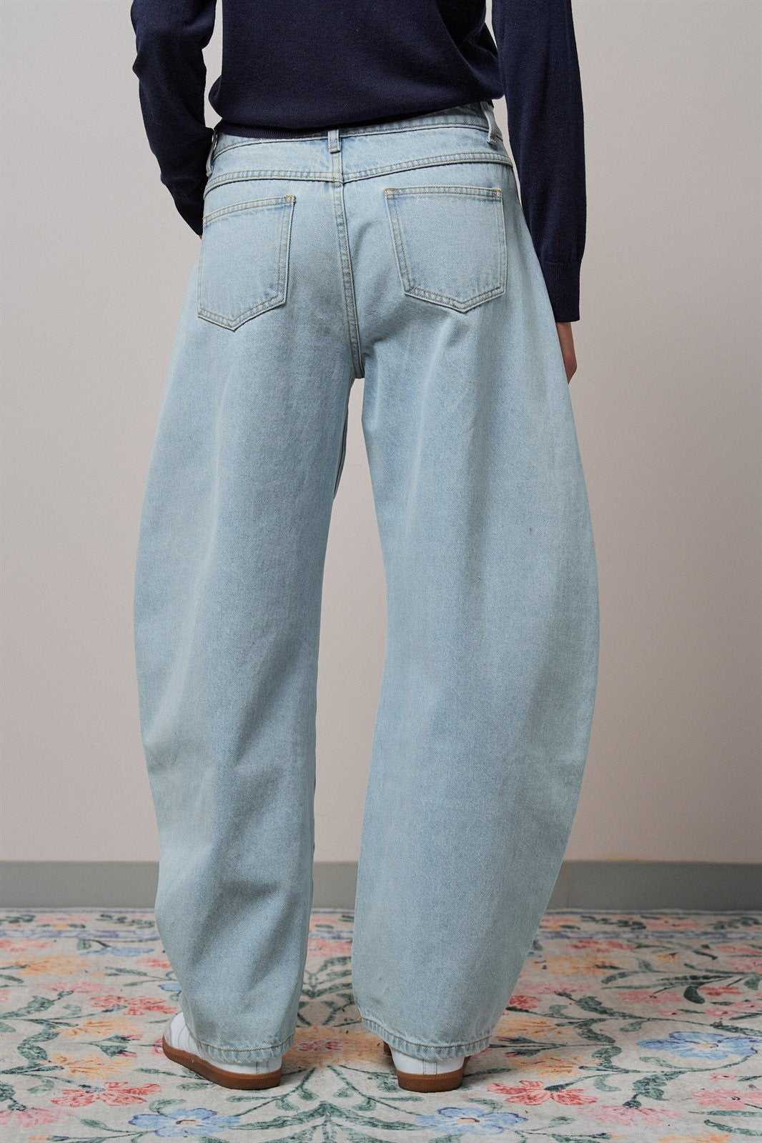 Light Wash Curved Barrel Leg Wide Jeans in LT BLUE - Women's Casual Pants | Urban Daizy
