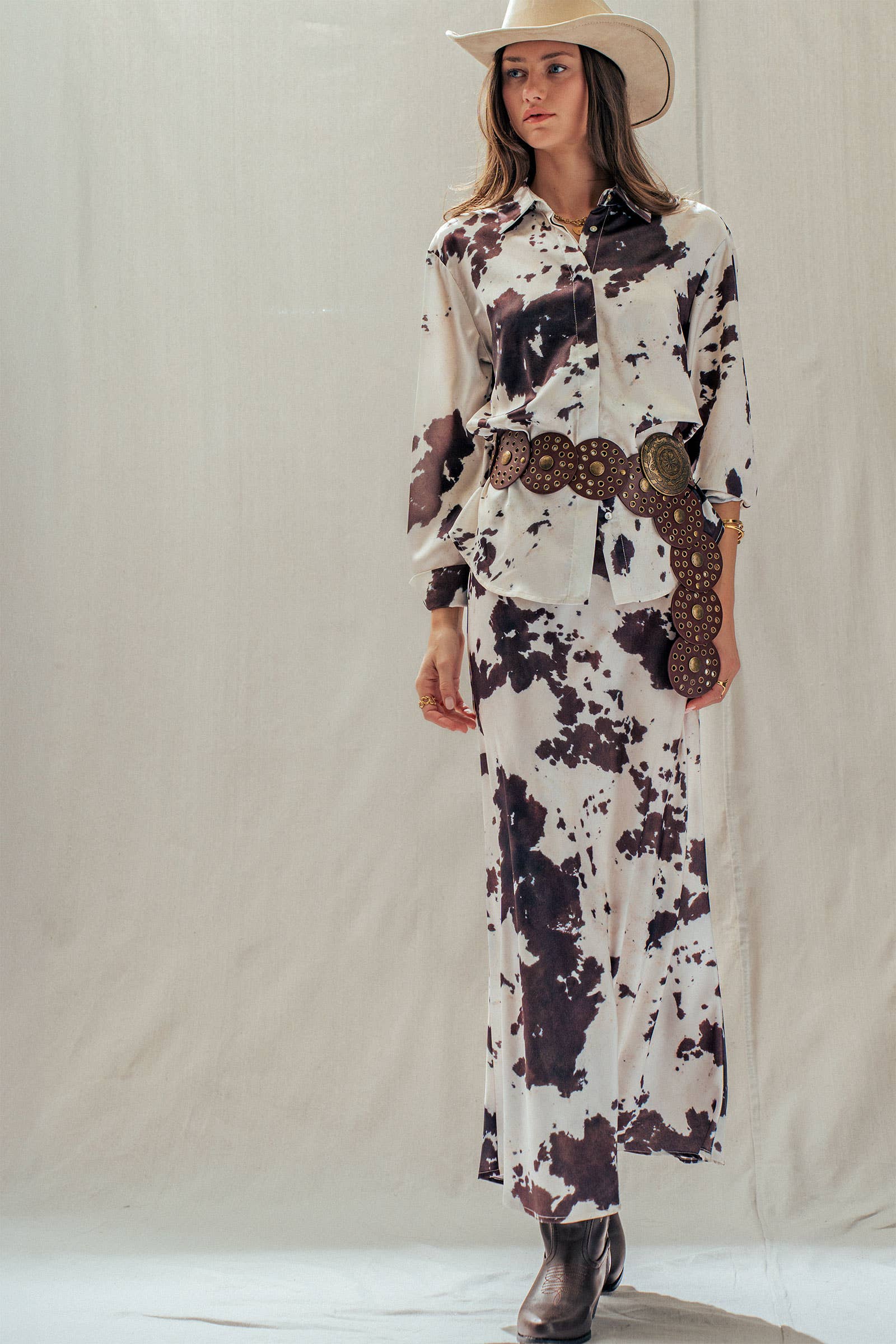 Urban Daizy Cowhide Print Satin Drawstring Midi Skirt Animal-Print Skirt - Women's (UDSK0074) – alternate view 10