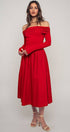Urban Daizy Elegant Off Shoulder Ruched Long Sleeve Spring Midi Dress Red Dress - Women's (UDZ-DR-00366) – alternate view 3