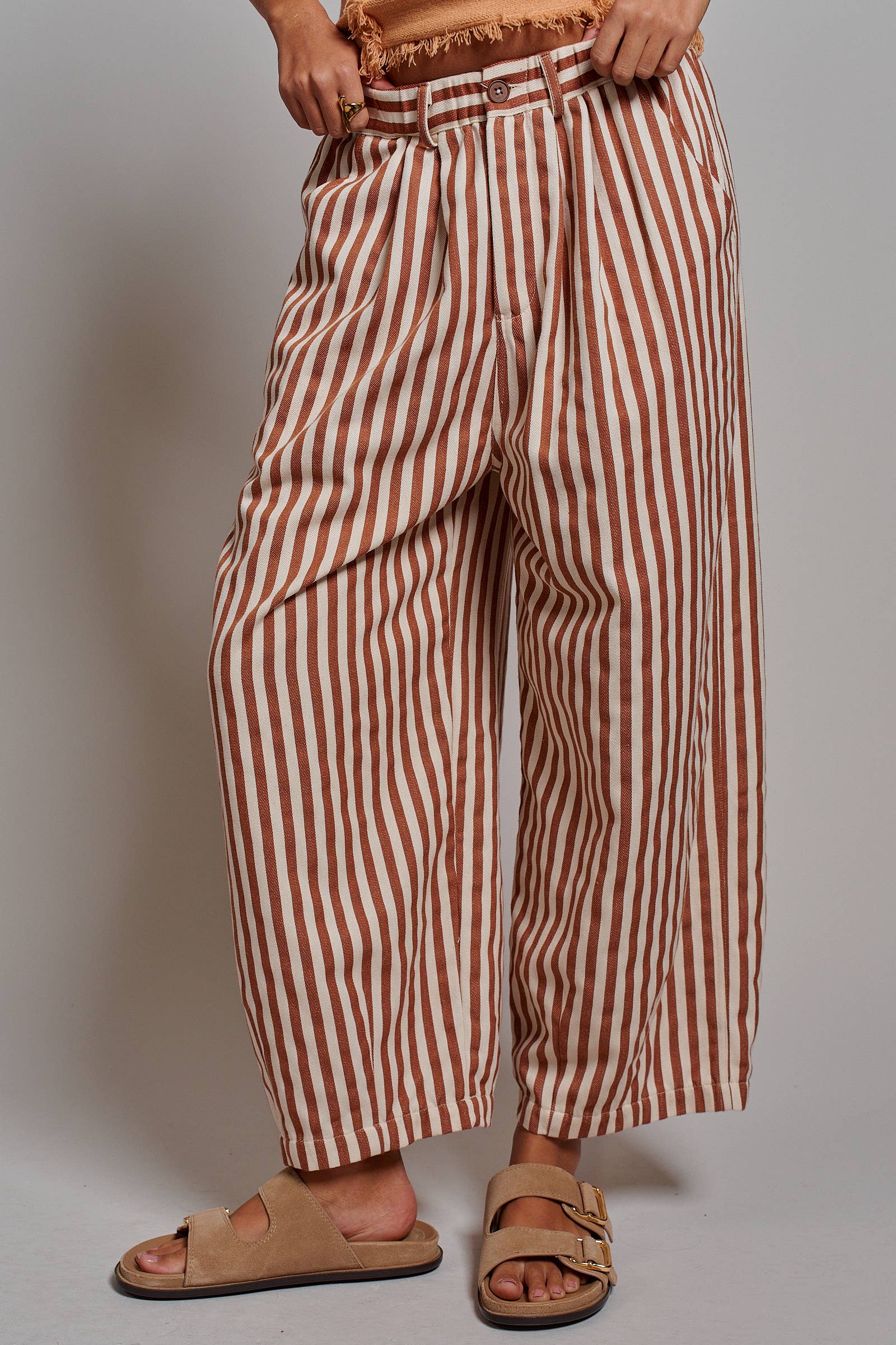 Striped Pleated Wide Leg Culotte Pants