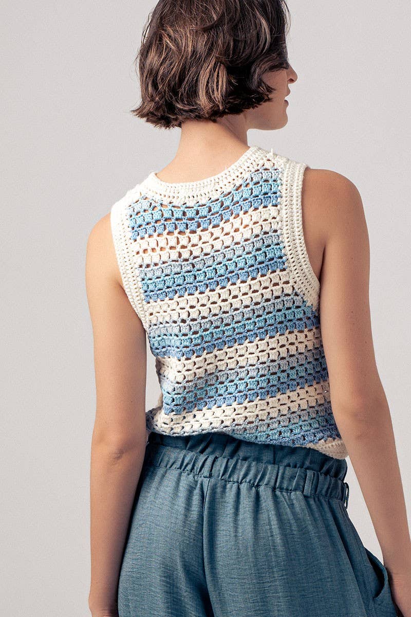 Urban Daizy Striped Crochet Tank Top with Contrast Trim Detail Blue-Multi Tank Top - Women's (UDZ-TP-00260) – alternate…