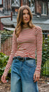 Classic Striped Long Sleeve Turtleneck Top in IVORY RUST - Women's T-Shirts & Polos | Urban Daizy