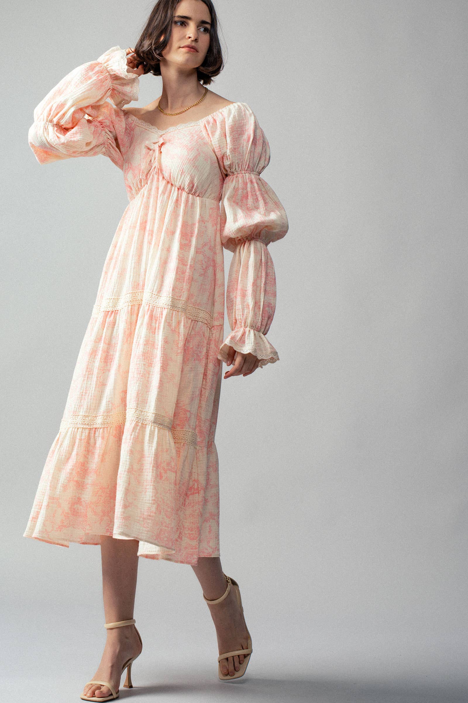 Urban Daizy Off-Shoulder Tiered Puff Sleeve Midi Dress Blue Dress - Women's (UDDR0211-Blue) – alternate view 18