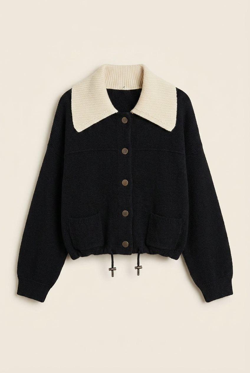 Sweater Knit Button Front Jacket with Detachable Collar in BLACK - Women's Jackets & Blazers | Urban Daizy