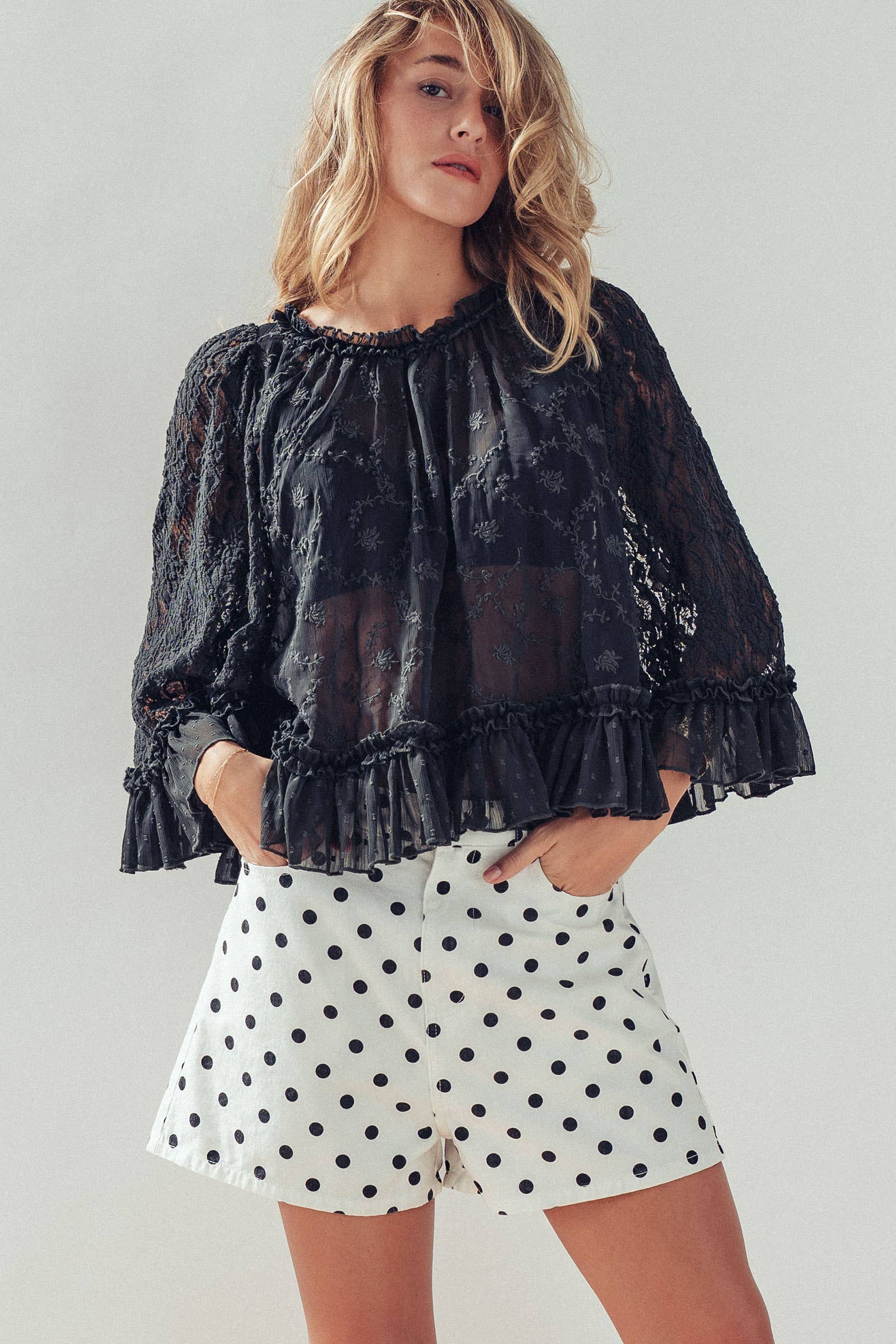 Polka Dot Print High-Waist Cotton Shorts
