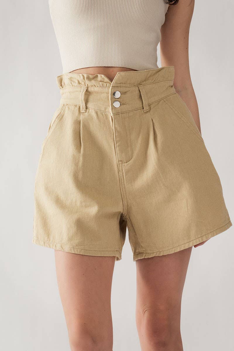 Urban Daizy Double Button Paper Bag Pleated Bermuda Shorts Beige Shorts - Women's (UDZ-PT-00015) – alternate view 2
