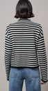 Striped Polo Collar Button Sweater with Rolled Edges in IVORY BLACK - Women's Cardigans & Shrugs | Urban Daizy