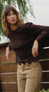 Lace Trim Knit Sweater with Floral Hem Detail in BROWN - Women's Sweaters | Urban Daizy