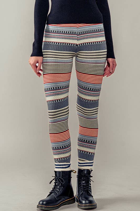 Urban Daizy Cozy Multi Striped Sweater Knit Winter Leggings Mocha Athletic Lounge Leggings - Women's (UDZ-XX-00002) –…