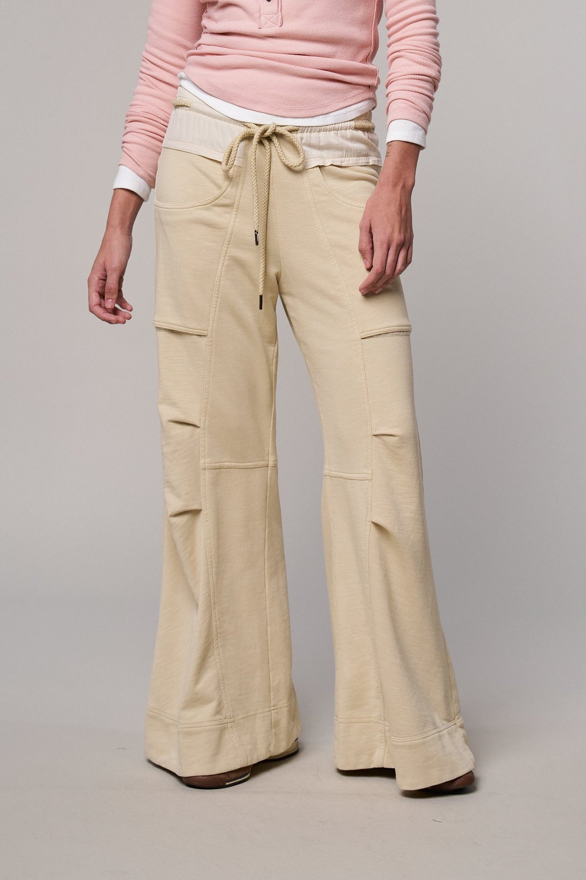 Drawstring Wide Lounge Pants in CREAM - Women's Casual Pants | Urban Daizy