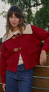Toggle Front Sweater Jacket with Contrast Collar in RED - Women's Jackets & Blazers | Urban Daizy