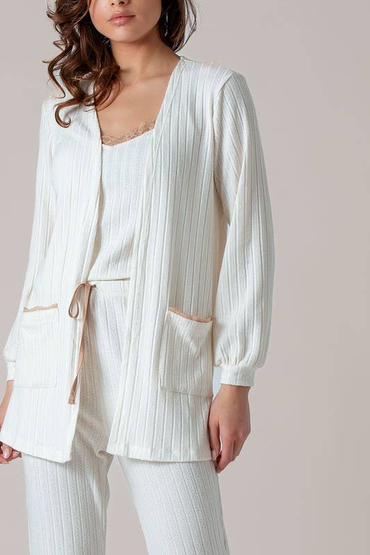 Urban Daizy Pointelle Knit Lace-Trim Pocket Cardigan Cocoa Cardigan - Women's (UDZ-KN-01037) – alternate view 2