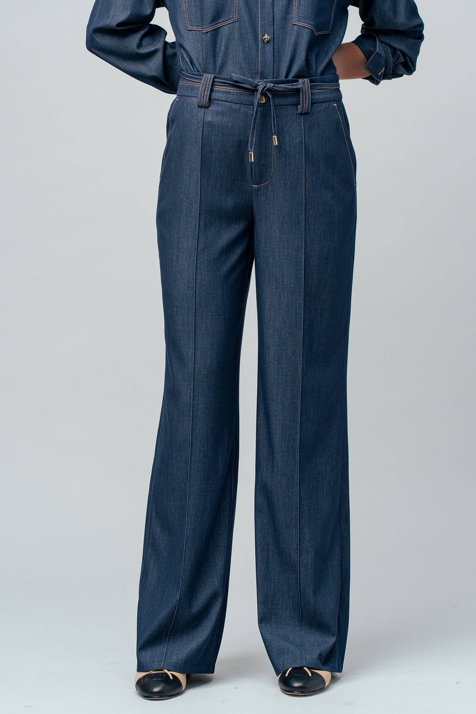 Drawstring Wide Leg Denim Pants