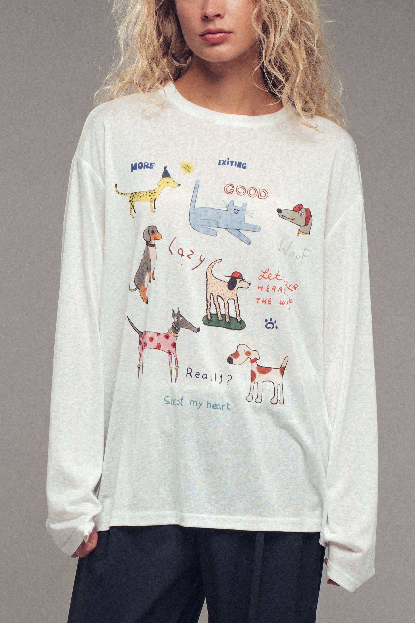 Whimsical Dog Graphic Long Sleeve Top