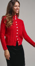 Cable Knit Mock Neck Button-Front Cardigan in RED - Women's Sweaters | Urban Daizy