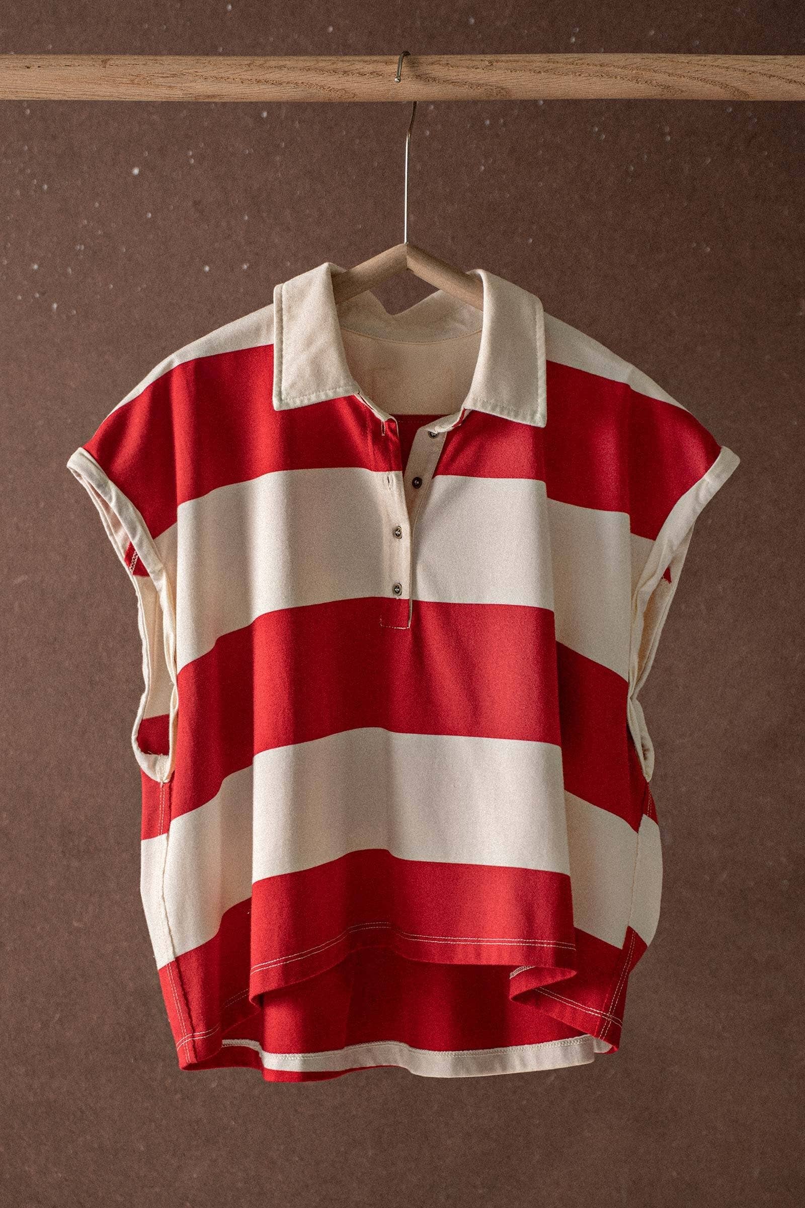 Urban Daizy Bold Striped Dolman Sleeve Polo Shirt Ivory Black Polo - Women's (UDZ-TP-00660) – alternate view 3