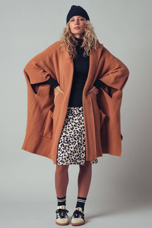 Oversized Cozy Hooded Open Front Knit Poncho
