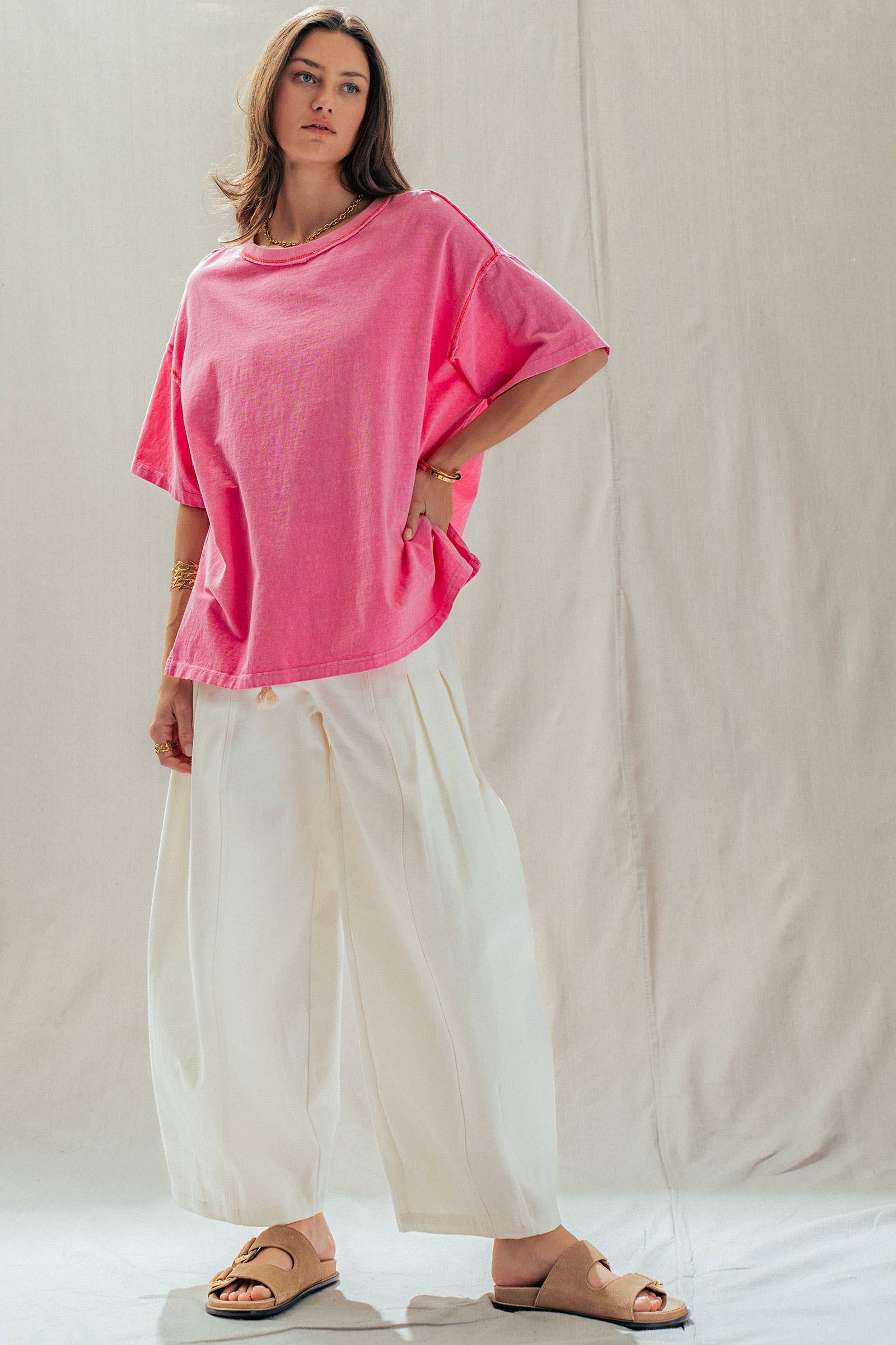 Contrast Stitch Mineral Wash Spring Oversized Tee