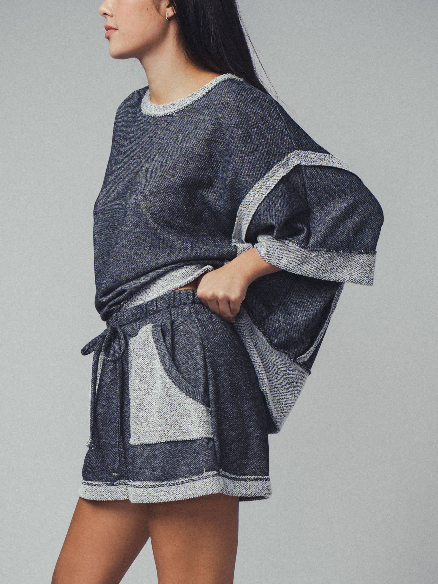 Urban Daizy Garner Cozy Reverse Stitch Colorblock Short Black Lounge Shorts - Women's (UDZ-PT-00209) – alternate view 18