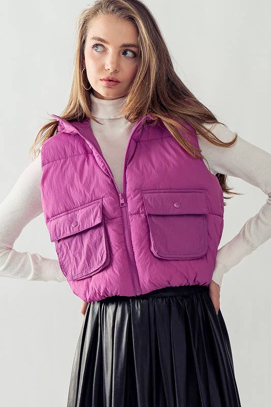Urban Daizy Hooded Zip Up Cropped Puff Vest Orchid Outerwear Vest - Women's (UDZ-OT-00240) – alternate view 4
