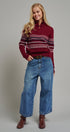 Fair Isle Quarter Zip Sweater Wool Blend with Leather Pull T in BURGUNDY - Women's Cardigans & Shrugs | Urban Daizy