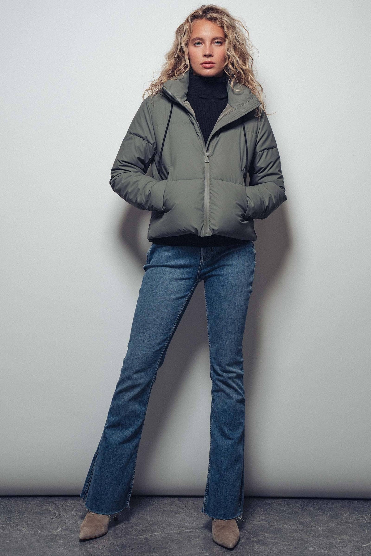 Urban Daizy Cozy Drawstring Hooded Puffer Jacket Black Puffer Jacket - Women's (UDZ-KN-00653) – alternate view 14