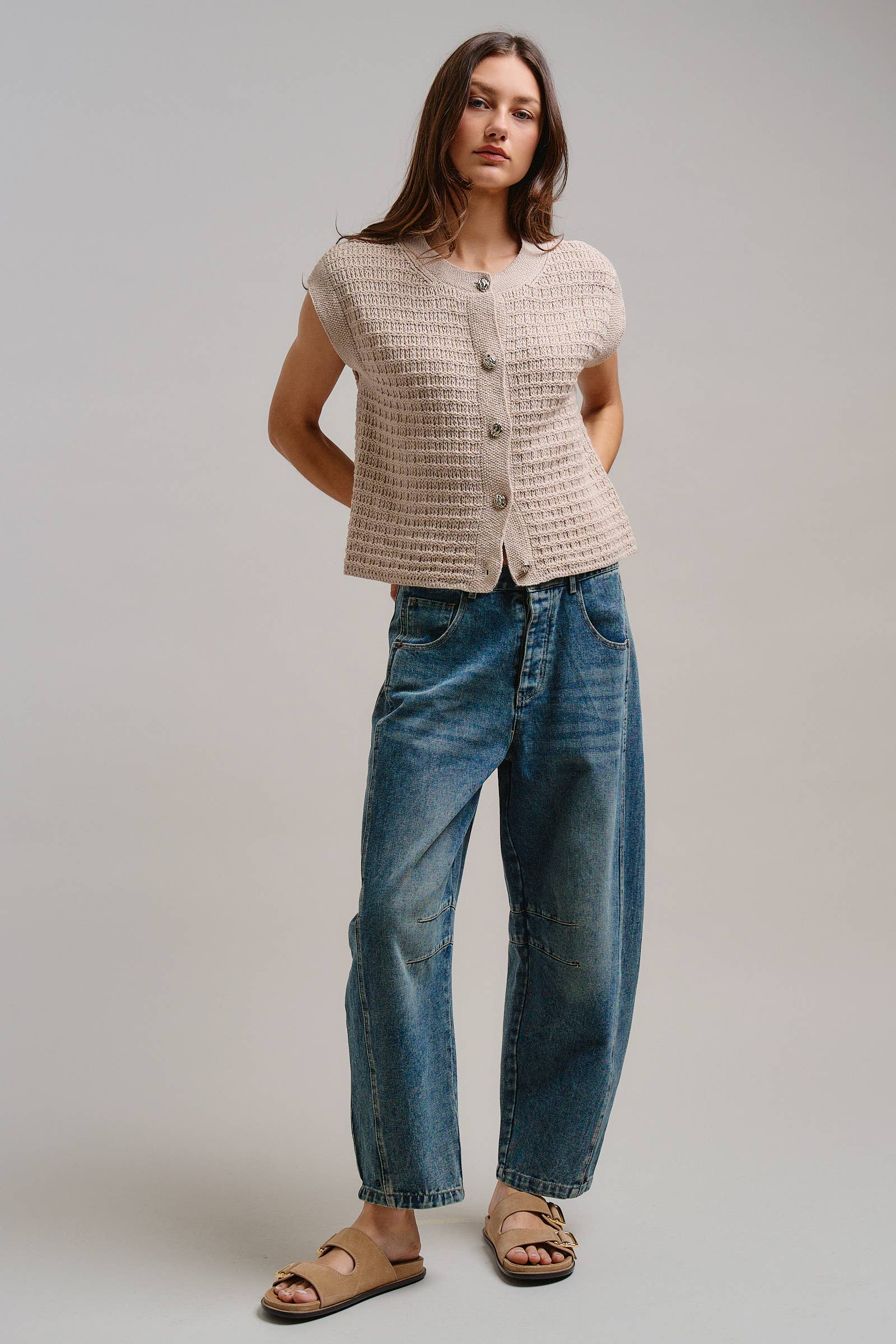 Textured Knit Button-Front Vest