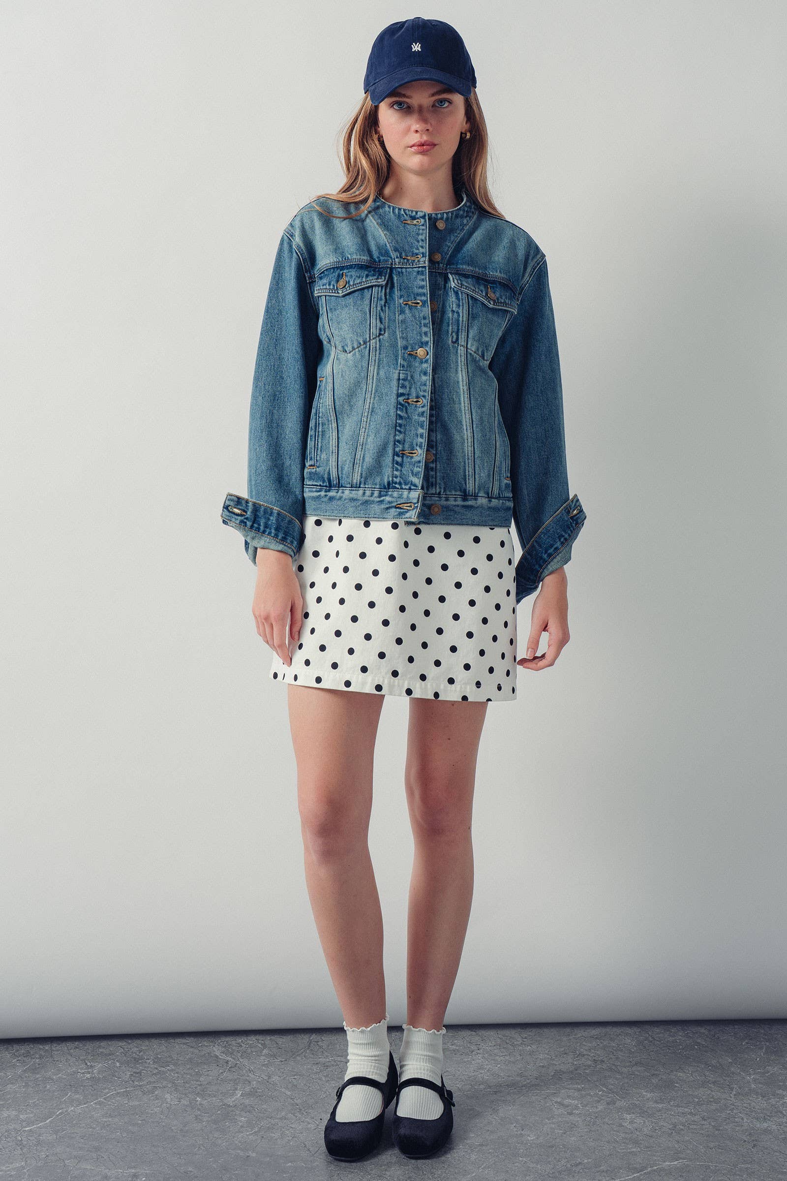 Urban Daizy Collarless Wash Denim Chore Jacket Denim Denim Jacket - Women's (UDOW0294-Denim) – alternate view 11