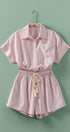 Urban Daizy Striped Tassel-Belt Collared Romper Pink Romper - Women's (UDZ-JR-00069)