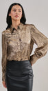 Metallic Shimmer Button Down Blouse with Puff Sleeves in GOLD - Women's Shirts & Blouses | Urban Daizy