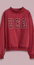USA Polka Dot Varsity Letter Mock Neck Sweatshirt in BURGUNDY - Women's Sweatshirts & Hoodies | Urban Daizy