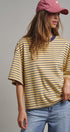 Oversized Striped Contrast Neck Boxy Tee