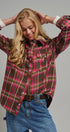 Oversized Plaid Button-Up Flannel Shirt w Pockets in BROWN MULTI - Women's Shirts & Blouses | Urban Daizy