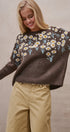 Embossed Floral Knit Sweater in BROWN - Women's Sweaters | Urban Daizy