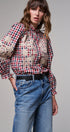 Floral Embroidered Gingham Blouse in Romantic Prairie Style in RED/NAVY - Women's Graphic T-shirts | Urban Daizy