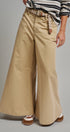 Washed Cotton Wide Leg Palazzo Pants with Woven Belt in KHAKI - Women's Casual Pants | Urban Daizy